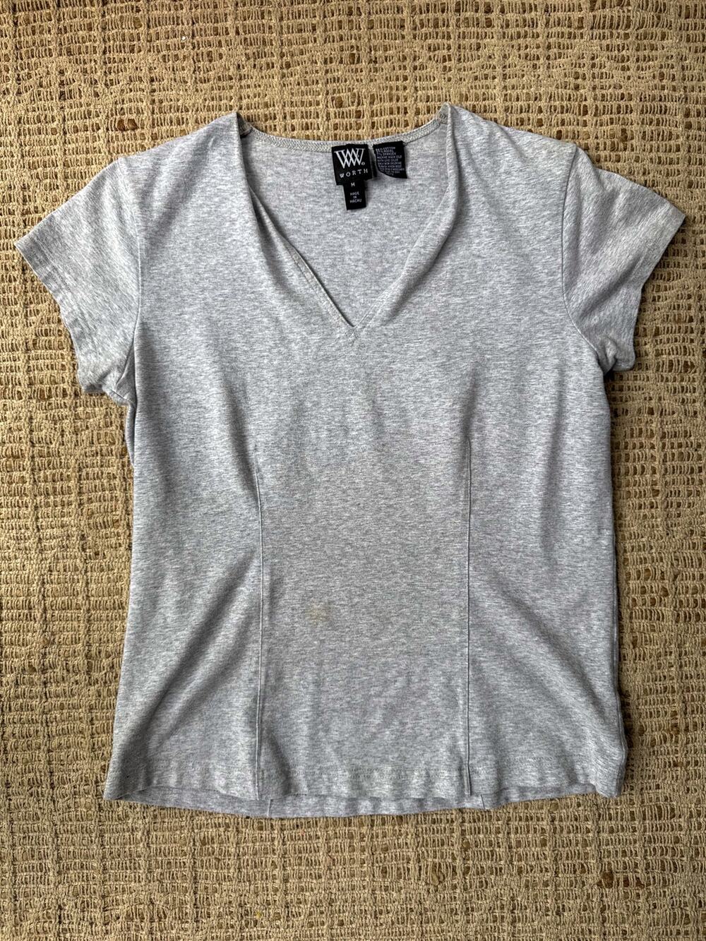 Worth Gray V Neck Stretch Tee Minimalist Y2K Fitted Top Medium